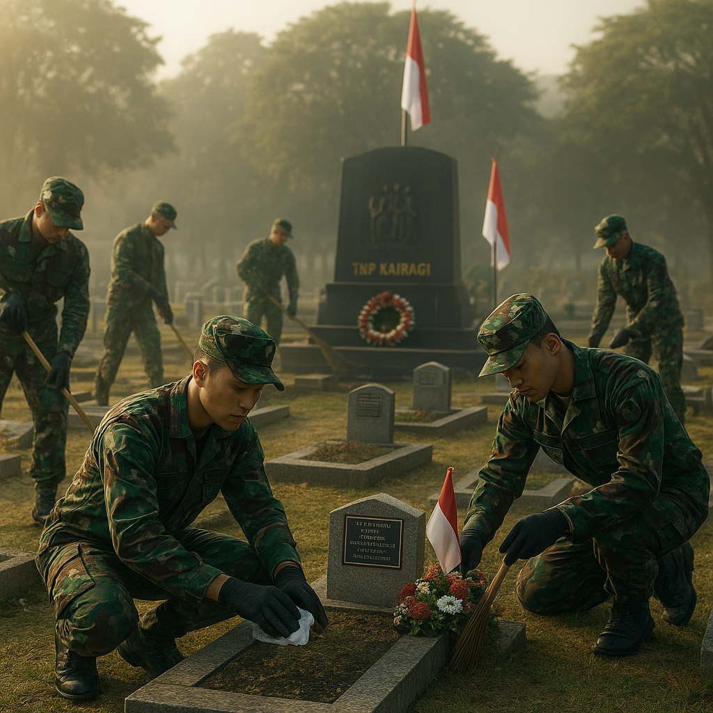 Jiwa Kesatria Membara: Prajurit Bersihkan Makam Pahlawan sebagai Penghormatan Abadi