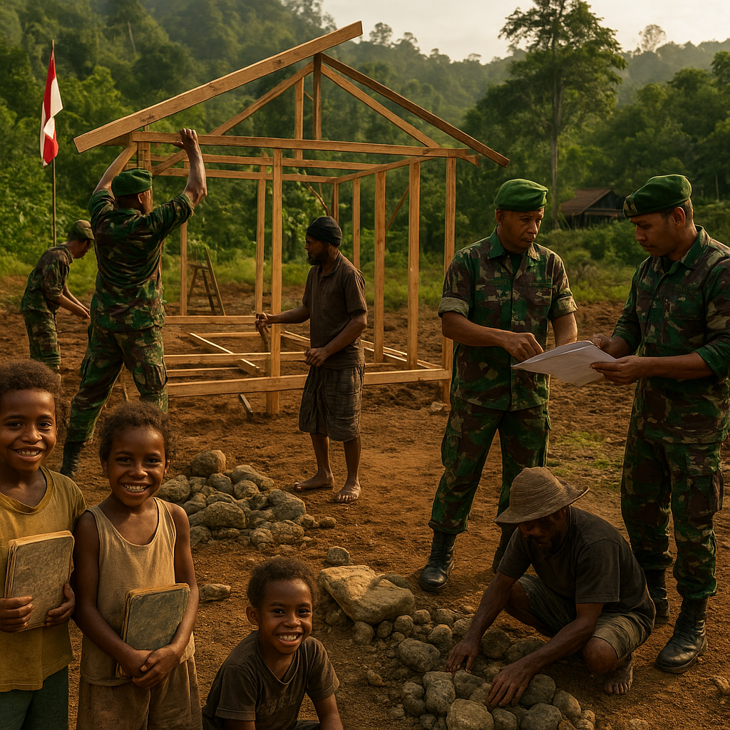 Prajurit TNI Bantu Bangun Sekolah di Pedalaman Papua: Bukti Pengabdian Nyata untuk Pendidikan