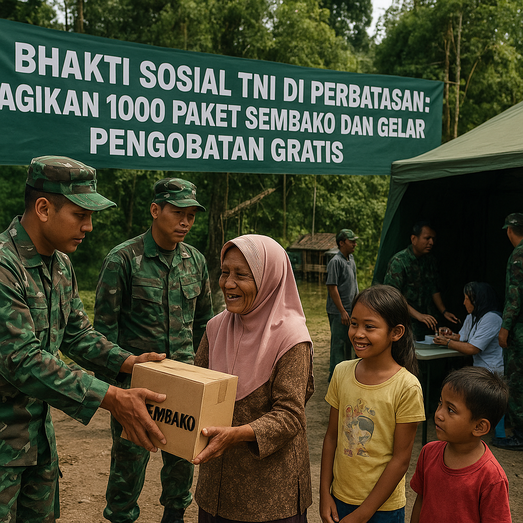 Bhakti Sosial TNI di Perbatasan: Bagikan 1000 Paket Sembako dan Gelar Pengobatan Gratis