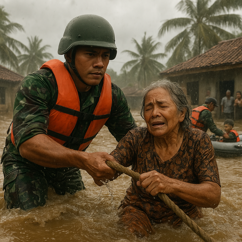Kisah Heroik Prajurit TNI Menyelamatkan Warga Terjebak Banjir Bandang