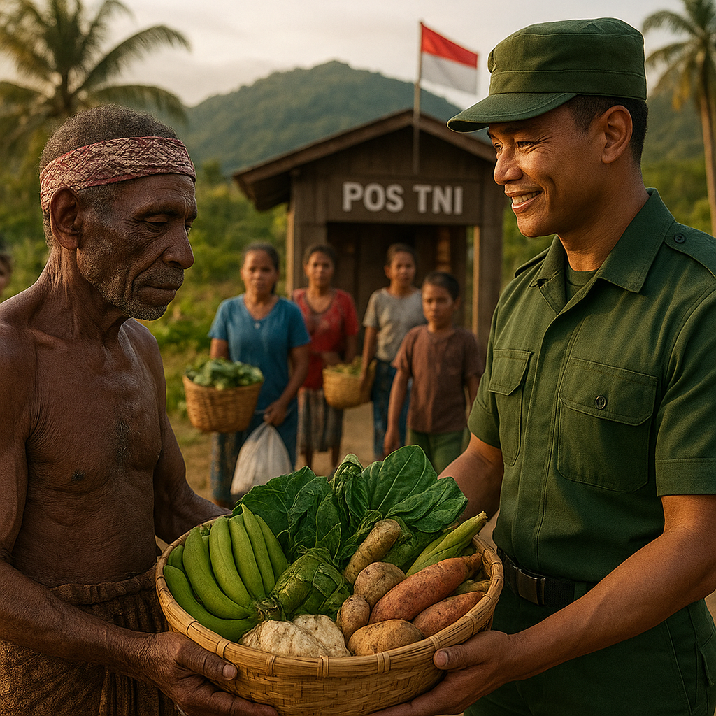 Haru di Papua: Warga Soanggama Bawa Hasil Kebun ke Pos TNI, Simbol Kepercayaan yang Tumbuh dari Hati