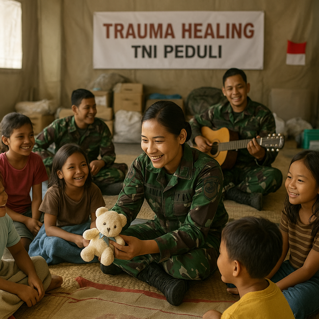 Prajurit TNI Kembalikan Senyum Anak Korban Bencana dengan Trauma Healing