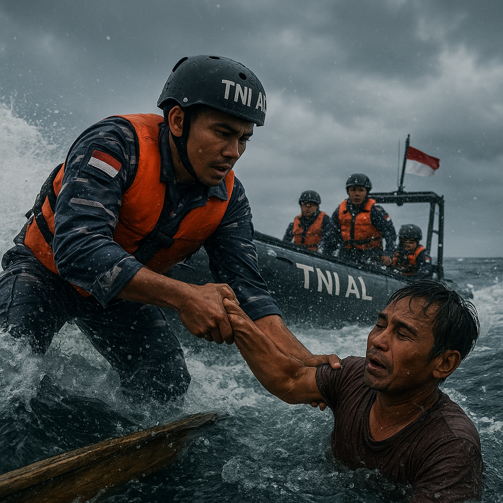 Momen Haru, Prajurit TNI AL Selamatkan Nelayan dari Amukan Ombak di Laut Jawa