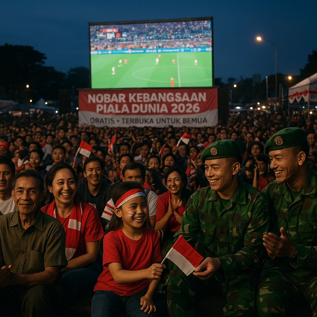 Momen Ribuan Warga dan Anggota TNI Nobar Piala Dunia 2026