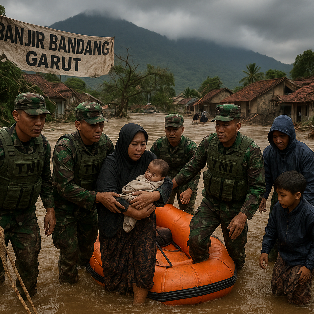 Kisah Prajurit TNI Bantu Warga Terdampak Banjir Bandang di Garut