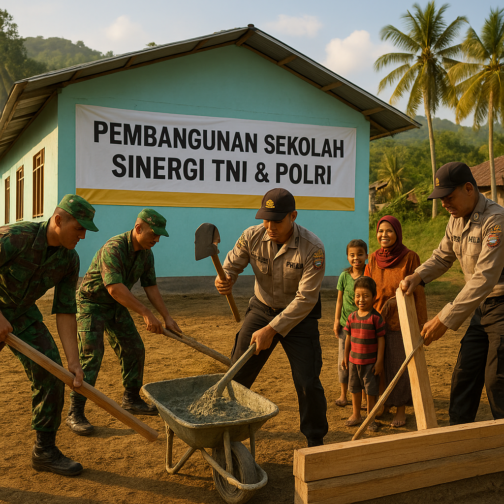 Prajurit TNI dan Polri Bersinergi Bantu Pembangunan Sekolah di Daerah 3T