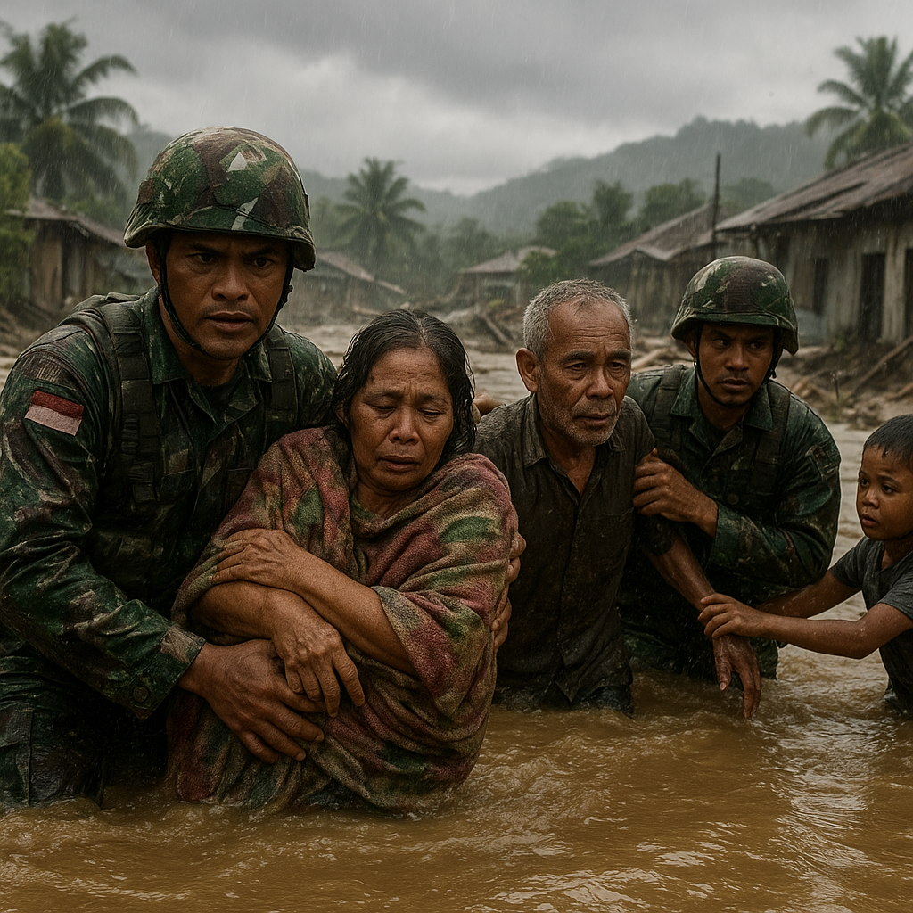Kobarkan Semangat Pantang Menyerah, Prajurit Yonif Raider 303 Menyelamatkan Warga Terjebak Banjir Bandang Jayapura