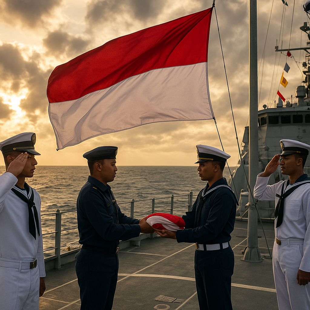Upacara Kemerdekaan di Kapal Perang: Prajurit TNI AL Kibarkan Sang Saka di Tengah Laut Lepas