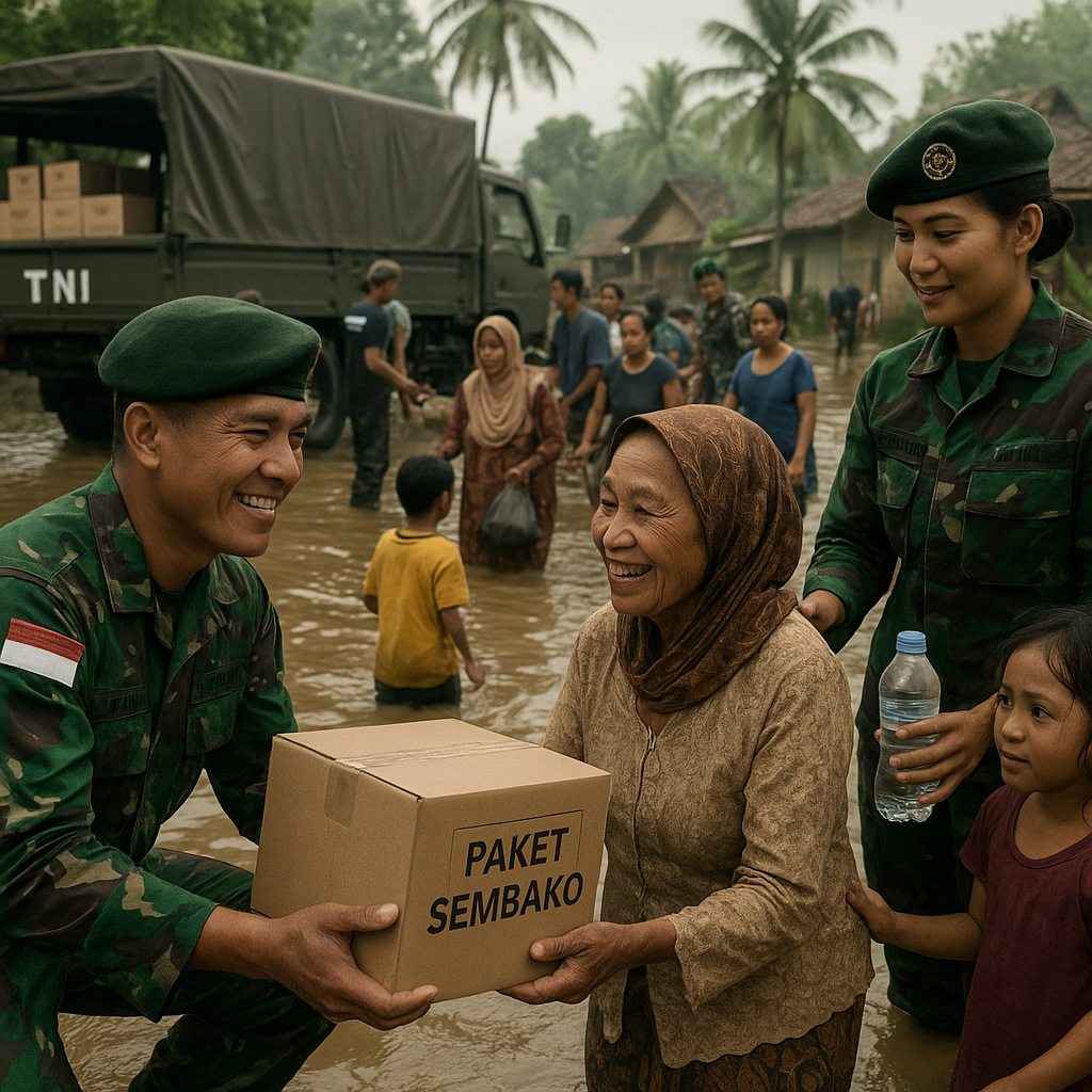 Prajurit TNI Bagikan 1.000 Paket Sembako untuk Warga Terdampak Banjir di Jawa Tengah