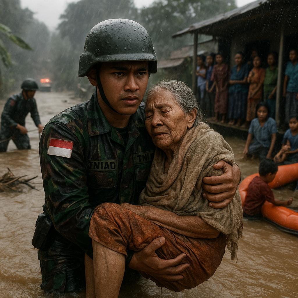 Prajurit TNI AD Berhasil Menyelamatkan Warga Terdampak Banjir Bandang dengan Pengorbanan Diri