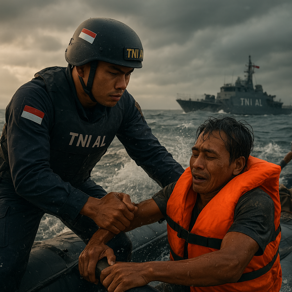 Prajurit TNI AL Selamatkan Nelayan Terombang-)ambing di Laut Jawa: Pengabdian Tanpa Pamrih