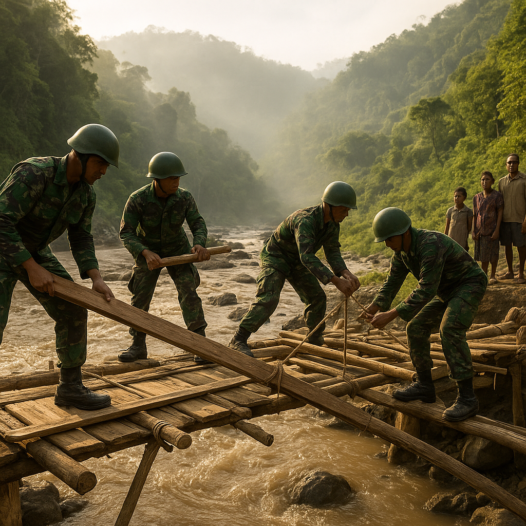 Prajurit TNI AD Bangun Jembatan Darurat di Papua, Bukti Bakti Nyata untuk Rakyat