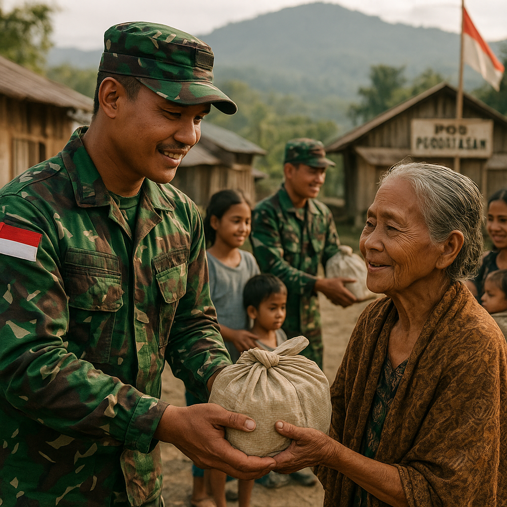 Prajurit TNI Bagikan Bingkisan ke Warga di Perbatasan, Wujudkan Tugas Pengabdian dan Bela Negara