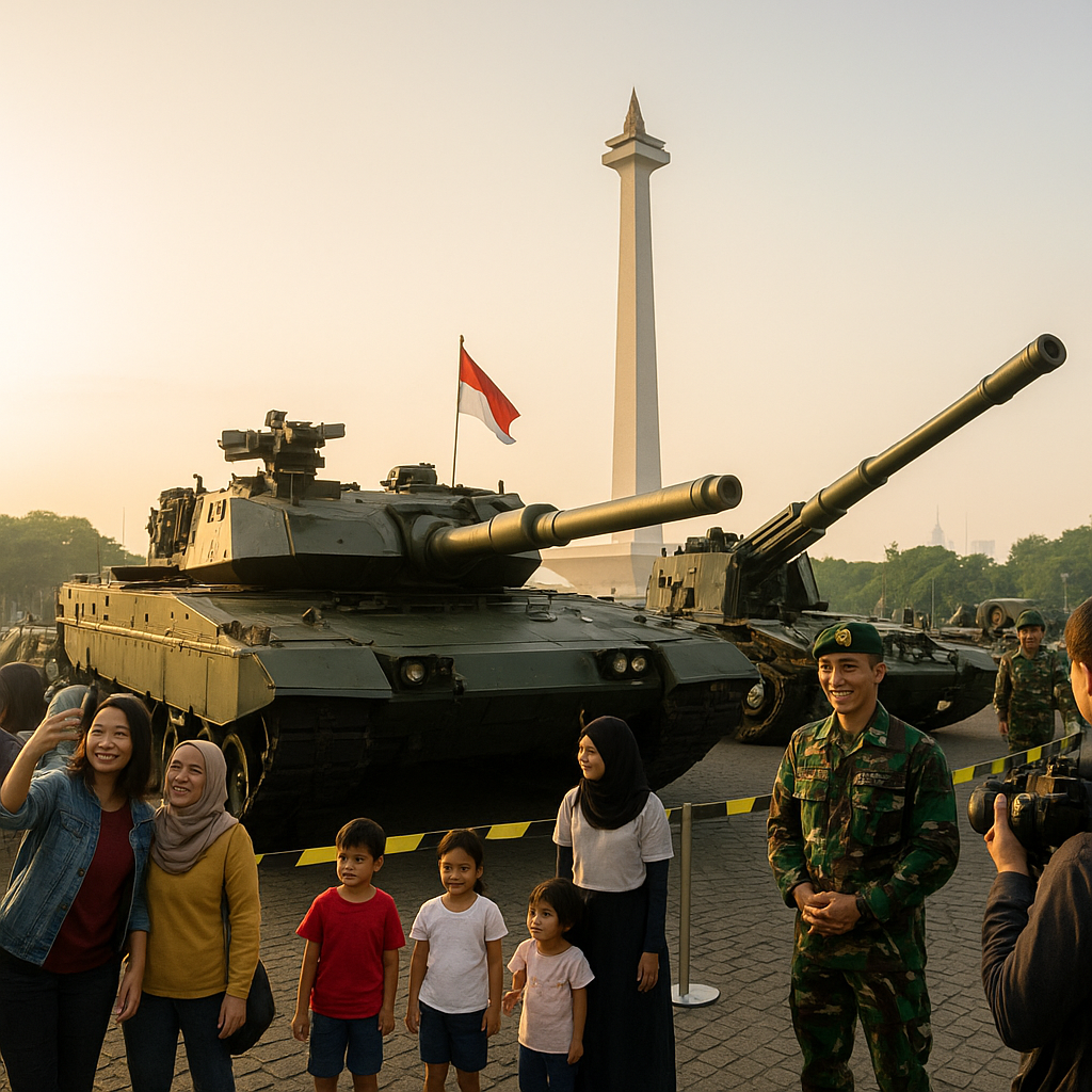 Tank Leopard Hingga Meriam Caesar Kostrad 'Mejeng' di Monas Pagi Ini, Warga Antre Berfoto