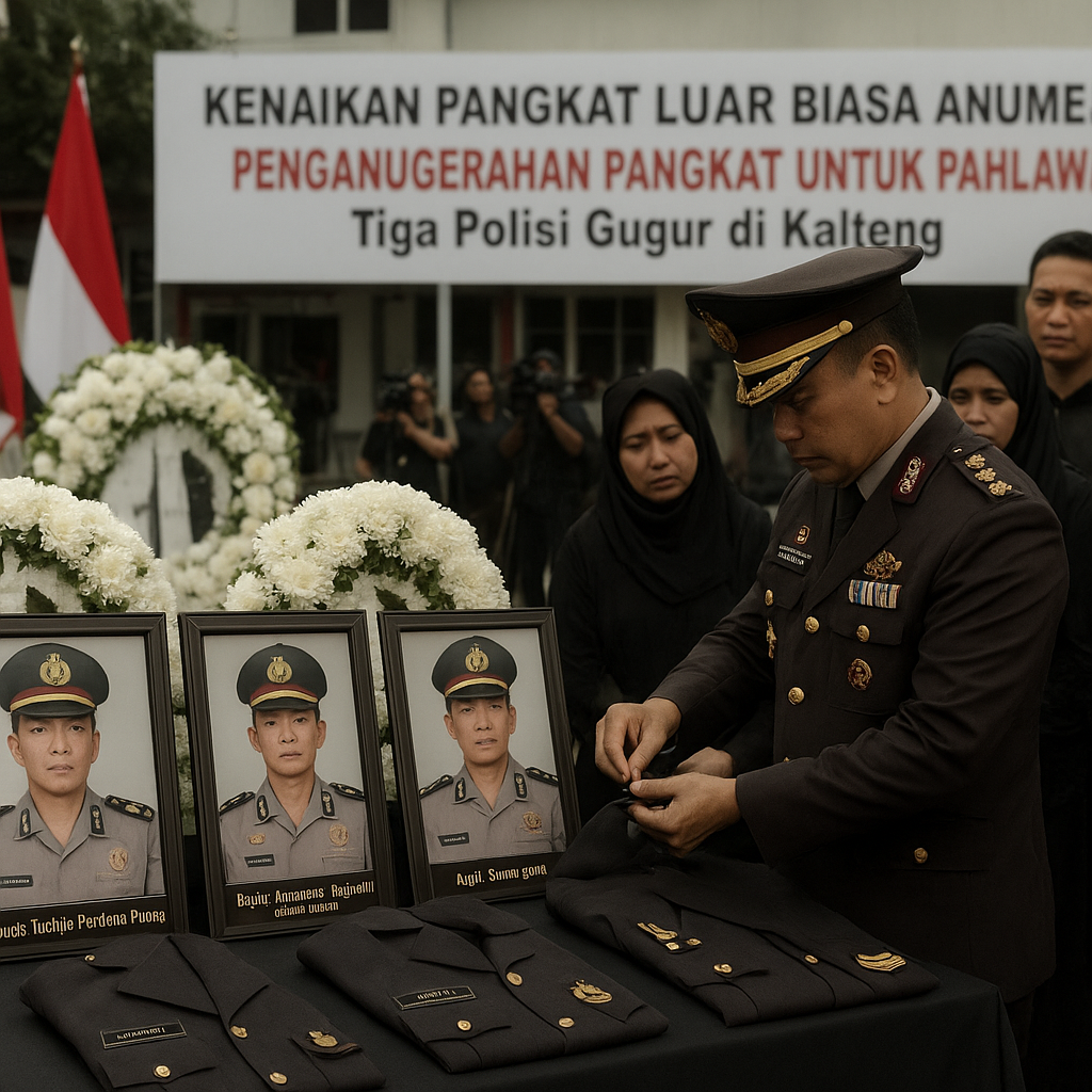 Penganugerahan Pangkat untuk Pahlawan: Tiga Polisi Gugur di Kalteng Dihormati dengan Kenaikan Pangkat Luar Biasa