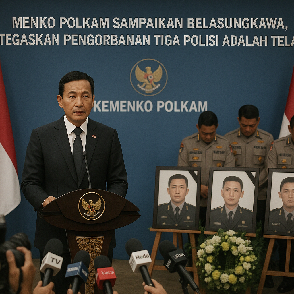Menko Polkam Sampaikan Belasungkawa, Tegaskan Pengorbanan Tiga Polisi Adalah Teladan