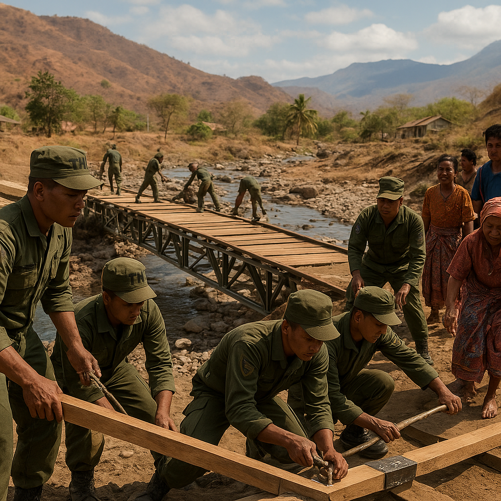 Zeni TNI Bangun Jembatan Darurat di NTT, Bukti Pengabdian Tanpa Batas bagi Rakyat