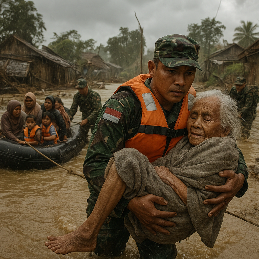 Prajurit TNI AD Berhasil Selamatkan Warga dari Banjir Bandang di Sulawesi Tengah