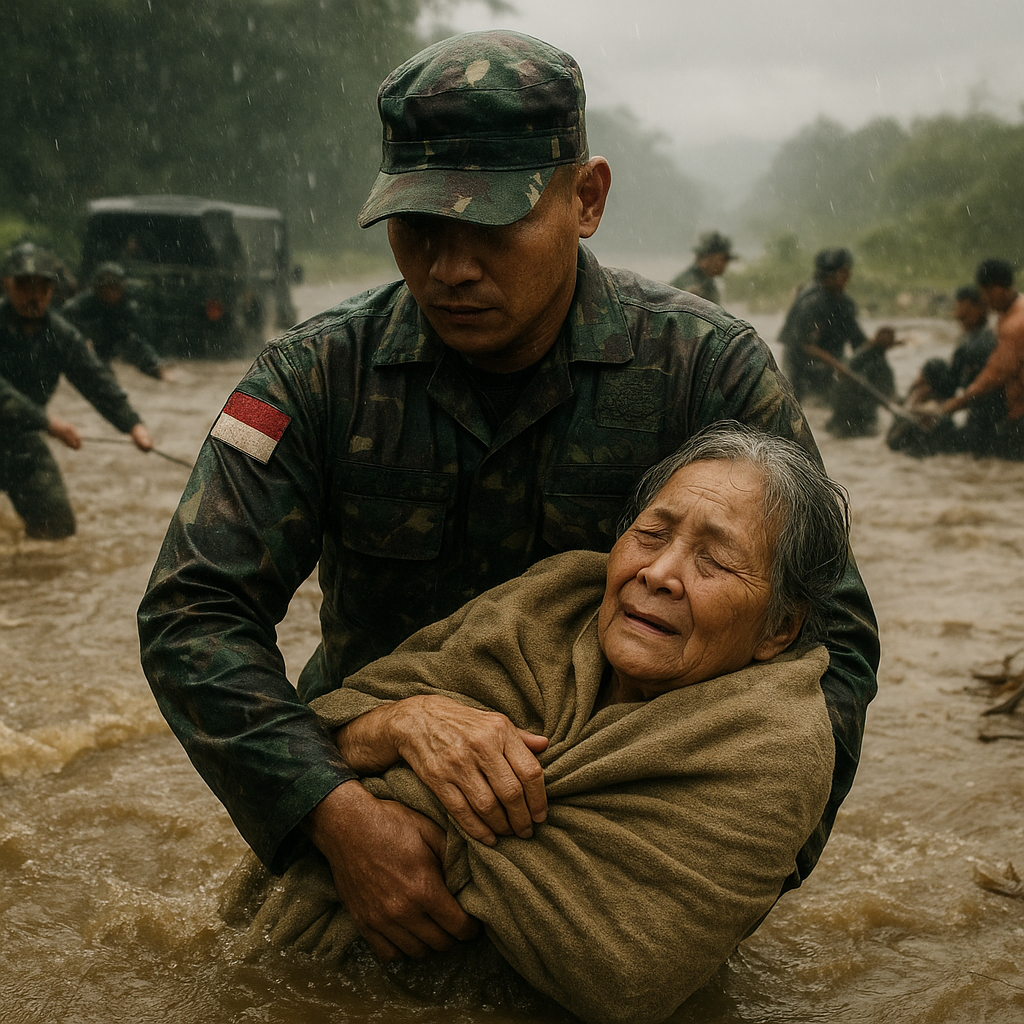 Patriotisme di Tengah Ujian: Kisah Prajurit TNI AD yang Selamatkan Warga dari Banjir Bandang