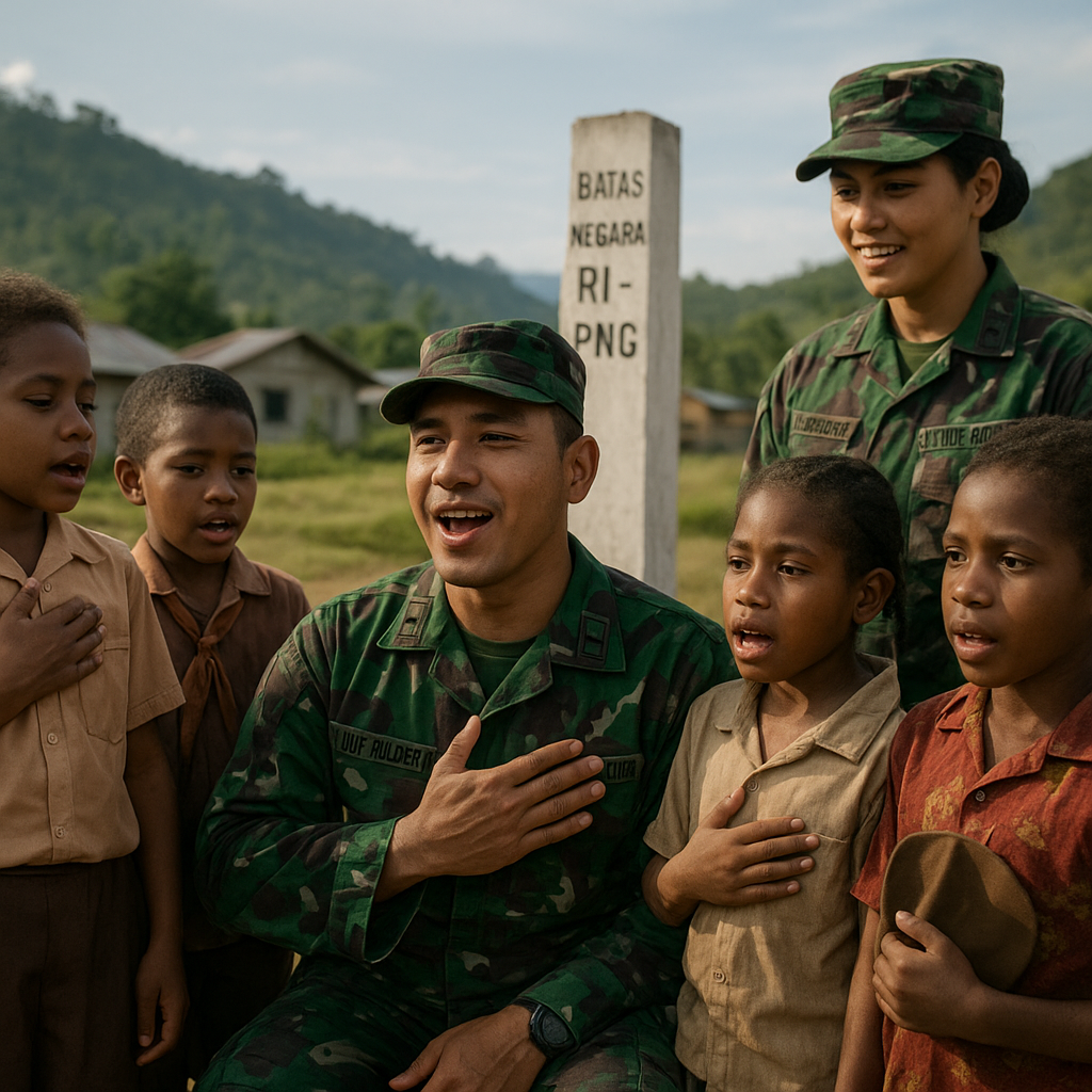 Satgas Yonif Raider 300 Ajarkan Anak-anak Perbatasan RI-PNG Lagu Kebangsaan dan Pramuka