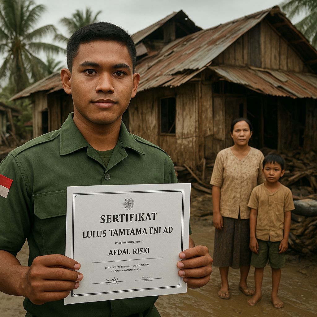 Rumah Hancur Diterjang Banjir, Pemuda Kenawat Lut ini Lulus Tamtama TNI AD