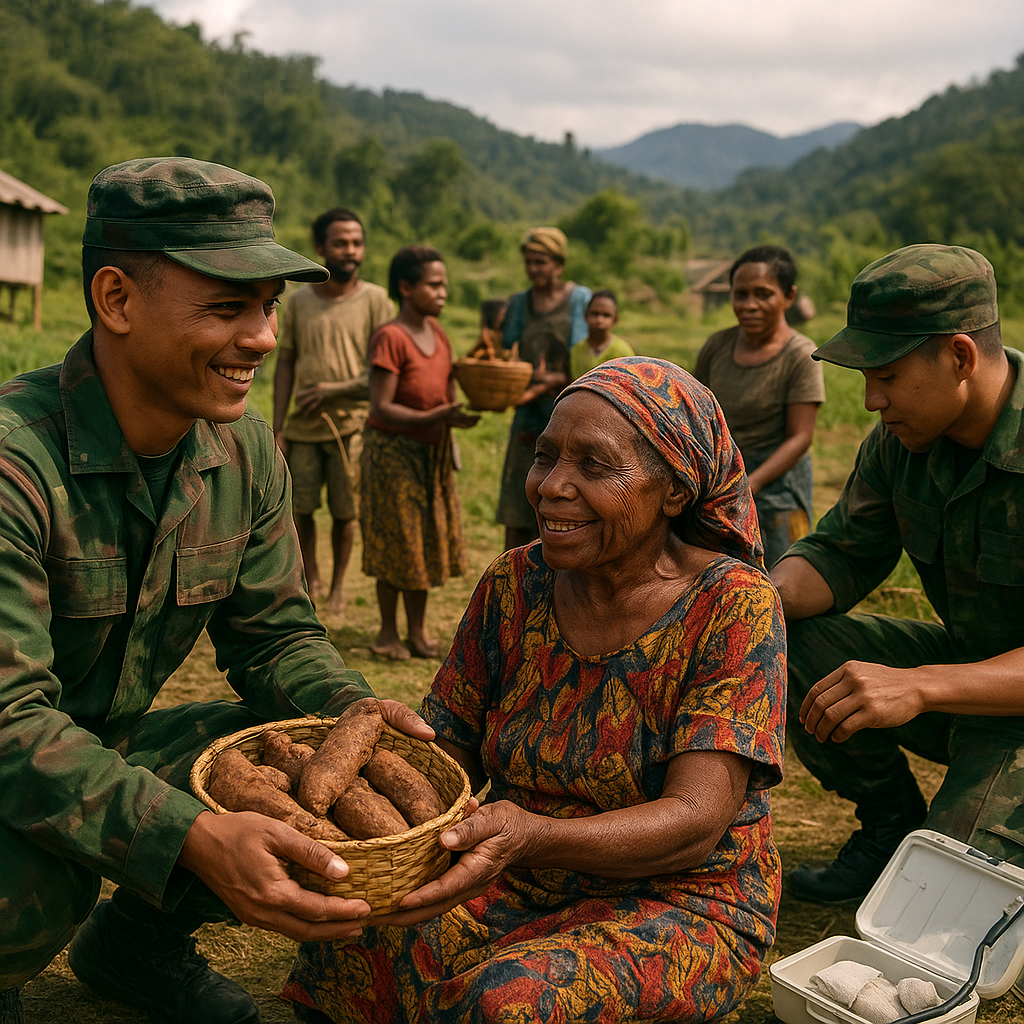 Satgas Yonif 742/SWY Dekatkan Diri Lewat Panen Bersama Mama Papua