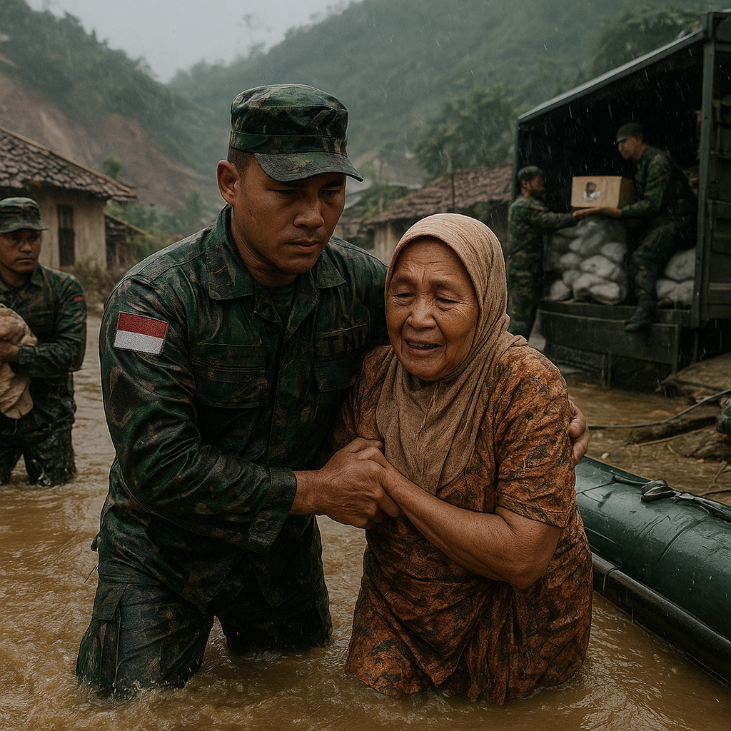 Prajurit TNI Jadi Inspirasi dengan Bantu Warga Terdampak Banjir Bandang di Garut