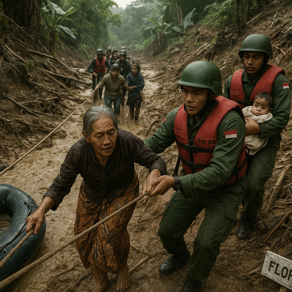 Prajurit TNI AD Bantu Korban Banjir Bandang di Flores, Evakuasi Warga dengan Medan Terjal