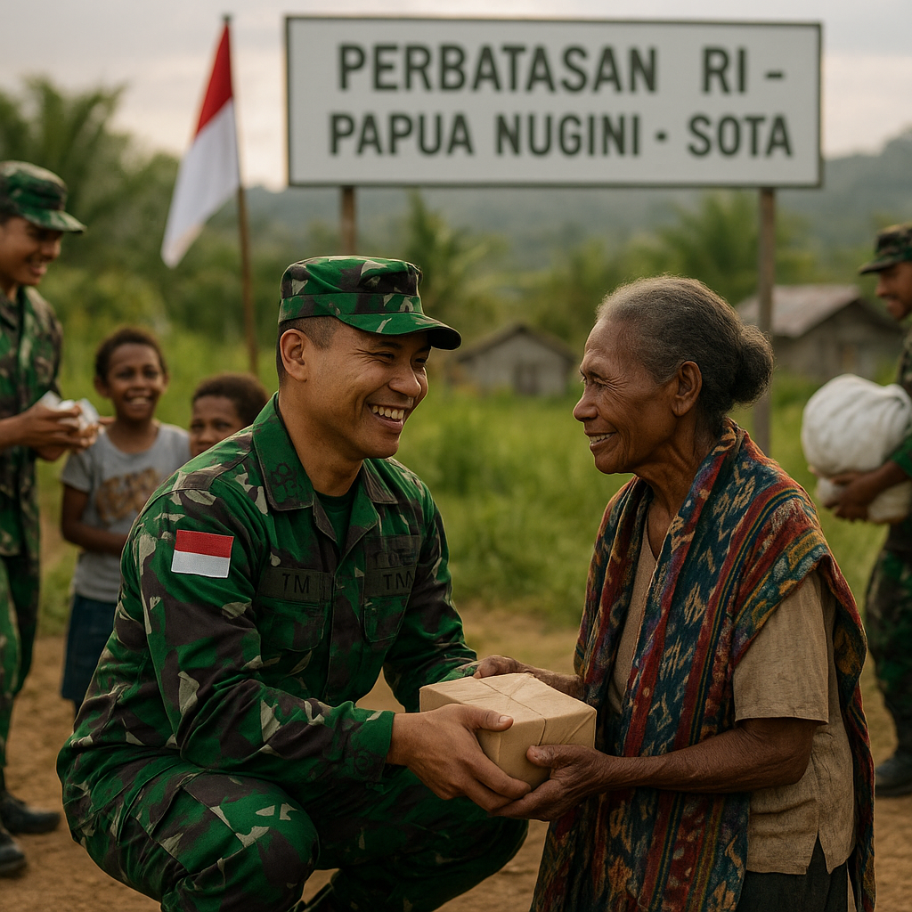 Prajurit TNI di Perbatasan RI-Papua Nugini Berbagi Kebahagiaan dengan Warga