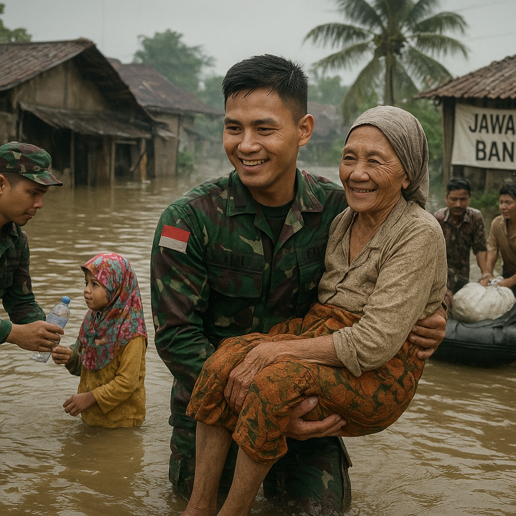 Kisah Haru Prajurit TNI Bantu Warga Terdampak Banjir, Tetap Jaga Senyum Meski Lelah
