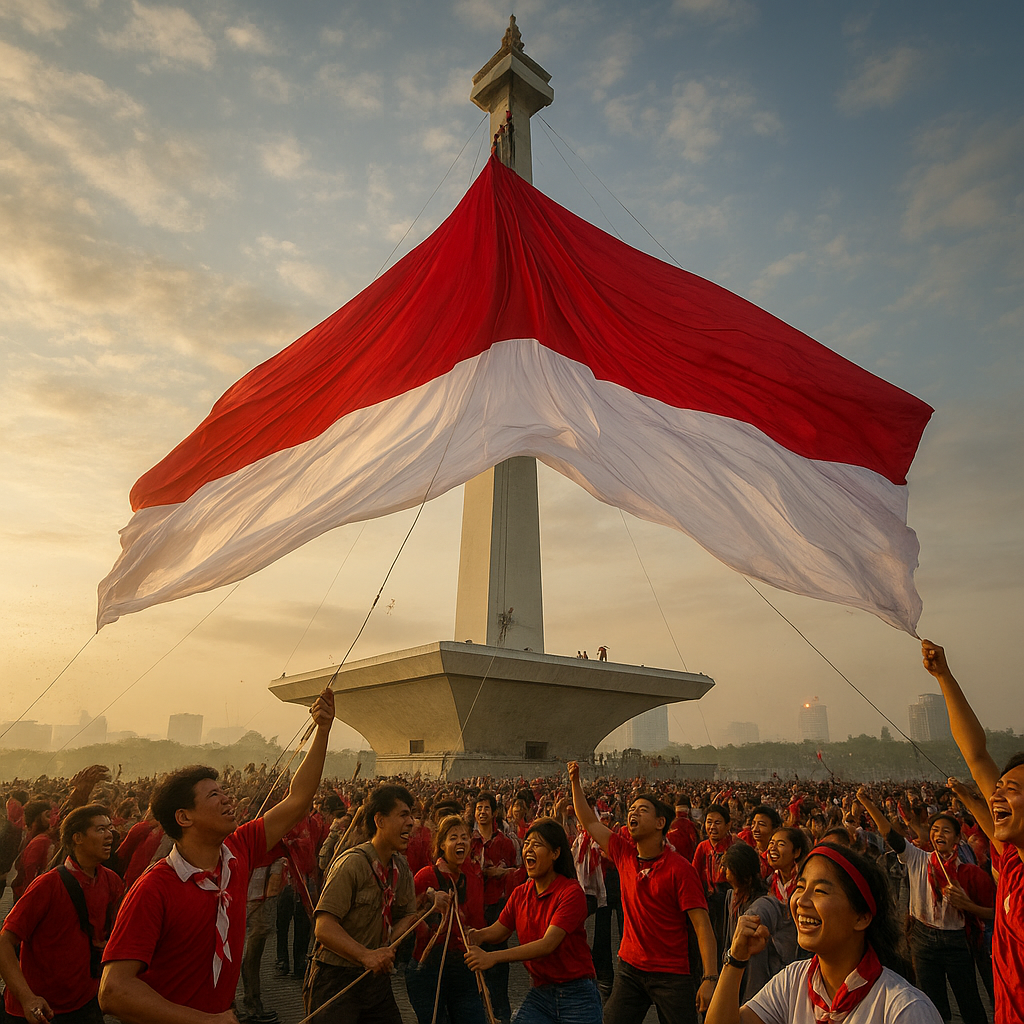 Pengibaran Bendera Raksasa di Puncak Monas oleh 5000 Pemuda, Pecahkan Rekor MURI