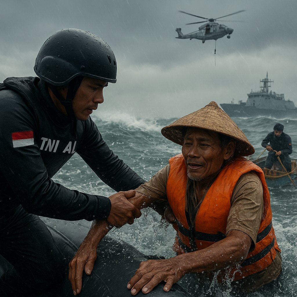 Prajurit TNI AL Selamatkan Nelayan Terombang-ambing di Laut Lepas, Pertaruhkan Nyawa di Ombak Tinggi