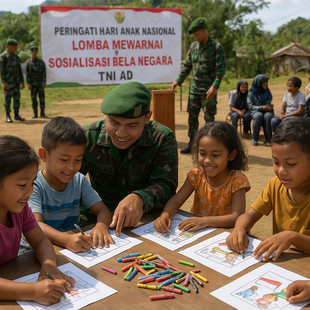 Peringati Hari Anak Nasional, TNI AD Gelar Lomba Mewarnai dan Sosialisasi Bela Negara di Perbatasan