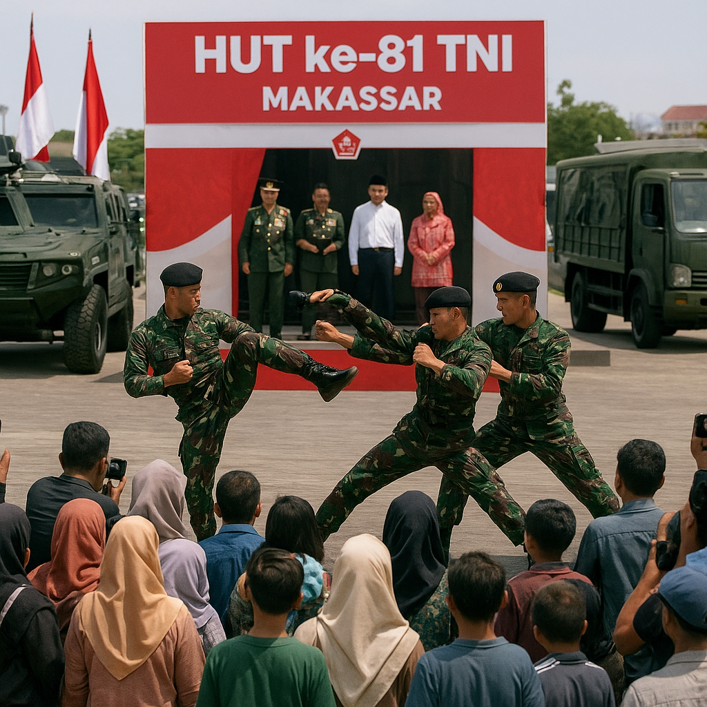 Upacara HUT ke-81 TNI di Makassar, Ratusan Warga Saksikan Pameran Alutsista dan Demo Bela Diri