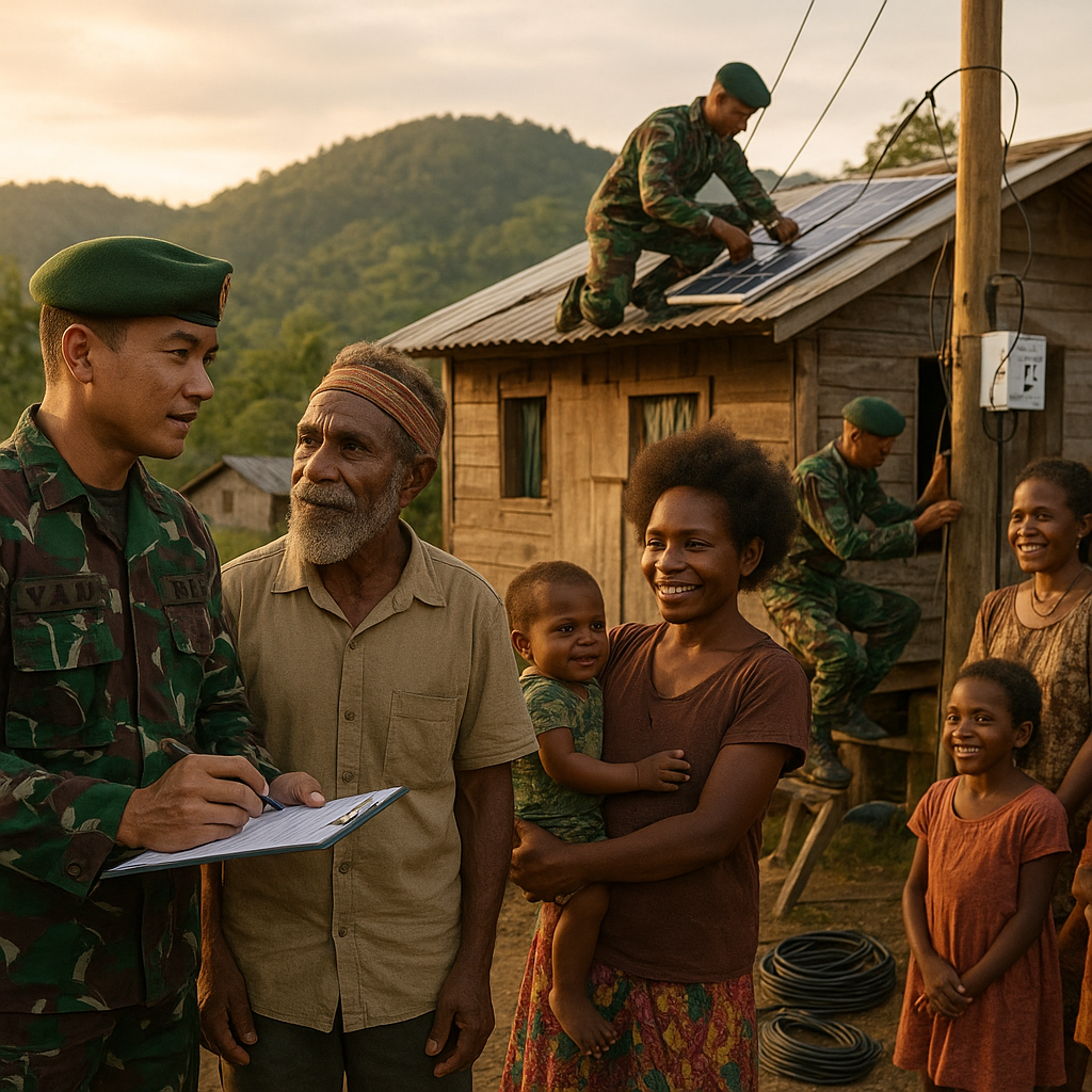 Satgas Yonif 511/Dibyatara Yudha Pasang Listrik Gratis, Wujud Pengabdian Nyata TNI untuk Rakyat Papua