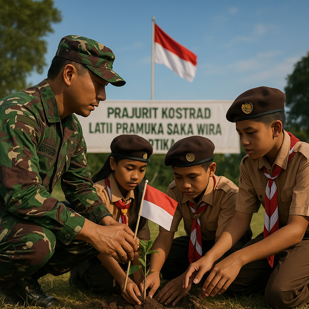 Prajurit Kostrad Latih Pramuka Saka Wira Kartika, Tanamkan Nilai Bela Negara Sejak Dini