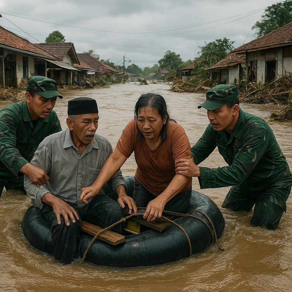 Prajurit TNI Bantu Korban Banjir Bandang di Garut, Evakuasi Warga dengan Pelampung Darurat
