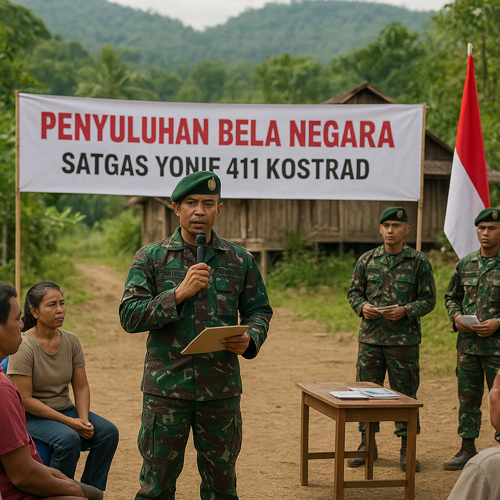 Gelar Serbuan Teritorial, Satgas Yonif 411 Kostrad Kembali Beri Penyuluhan Bela Negara di Perbatasan