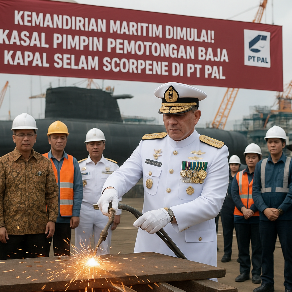 Kemandirian Maritim Dimulai! Kasal Pimpin Pemotongan Baja Pertama Kapal Selam Scorpene di PT PAL