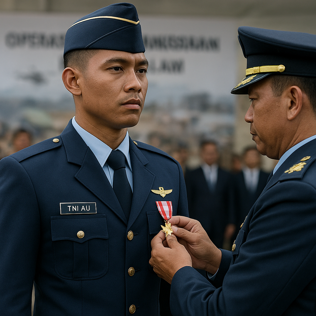 Prajurit TNI AU Terima Bintang Yudha Dharma atas Operasi Kemanusiaan di Bencana Alam