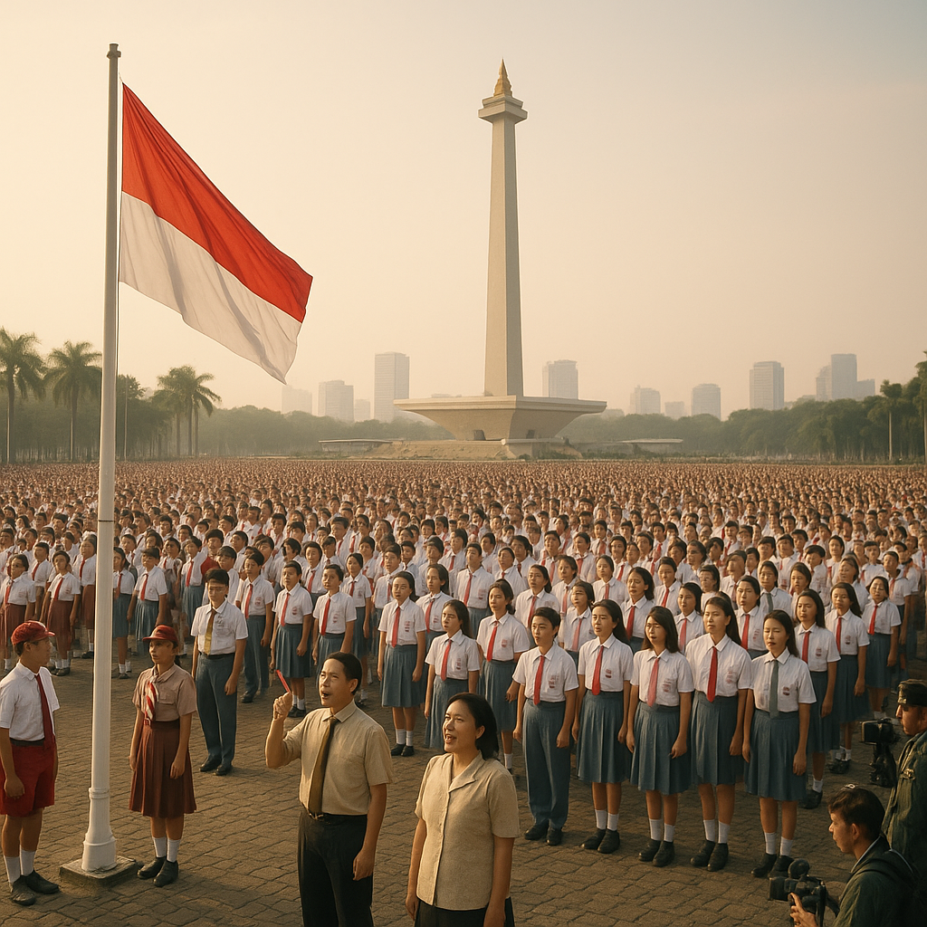 Upacara 17 Agustus di Monas: Ribuan Pelajar Bernyanyi Lagu Nasional dengan Penuh Kebanggaan