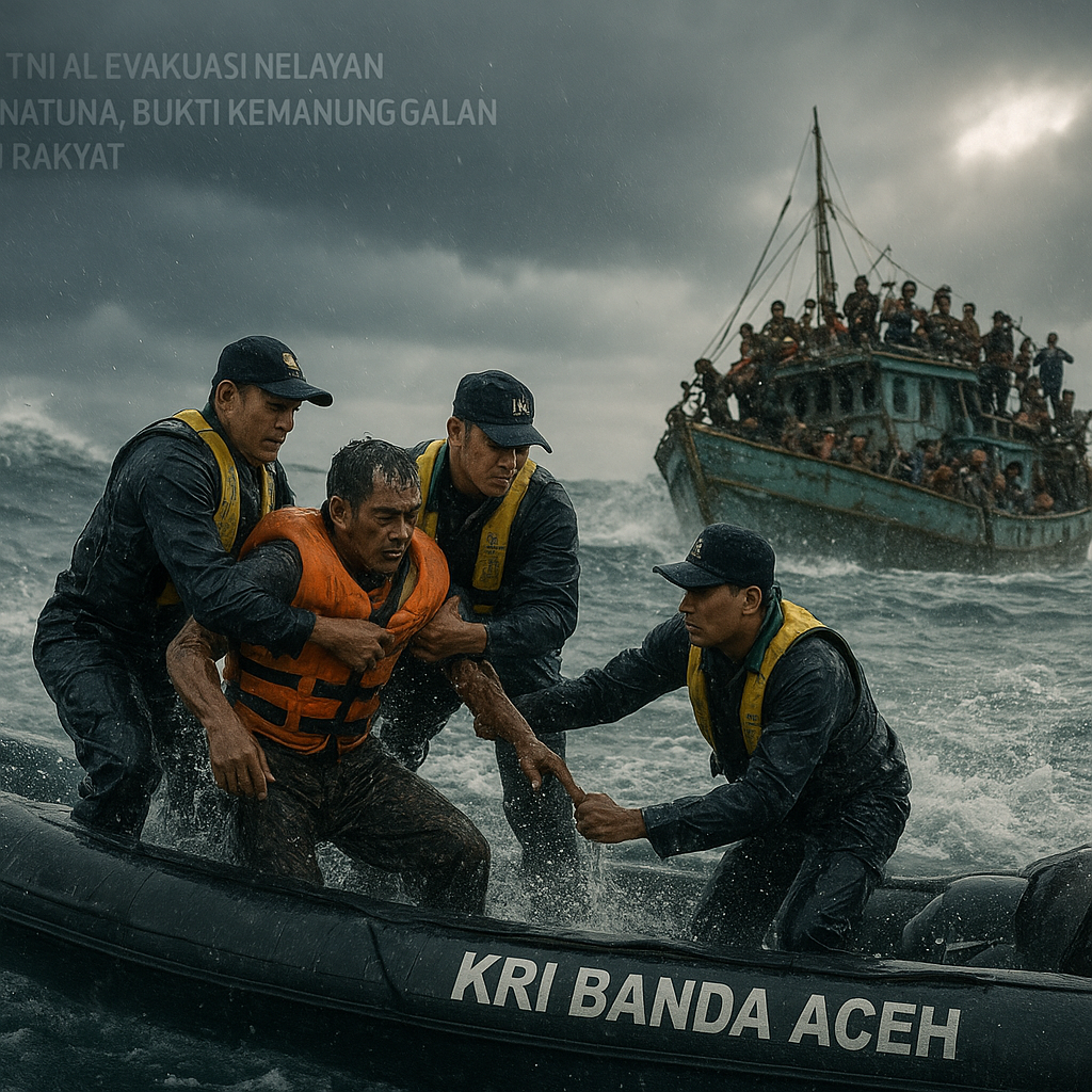 Prajurit TNI AL Evakuasi Nelayan di Laut Natuna, Bukti Kemanunggalan TNI dan Rakyat