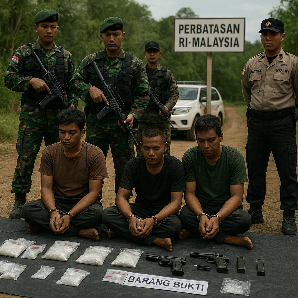 Pasukan TNI-Polri Berhasil Amankan Perbatasan RI-Malaysia, 3 Pelaku Penyelundupan Ditangkap