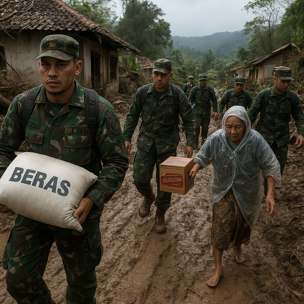 Prajurit TNI Beri Bantuan ke Korban Banjir Bandang di Sukabumi, Rela Berjalan Kaki Sepanjang 10 Km