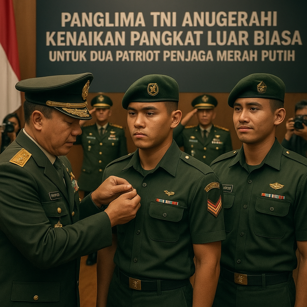 Panglima TNI Anugerahi Kenaikan Pangkat Luar Biasa untuk Dua Patriot Penjaga Merah Putih