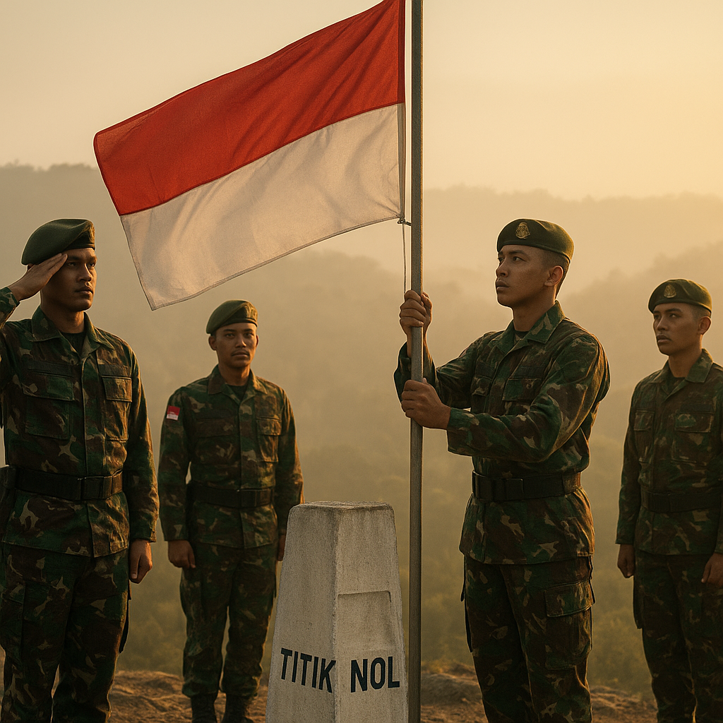 Satgas TNI di Perbatasan Kibarkan Merah Putih di Titik Nol, Bukti NKRI Harga Mati