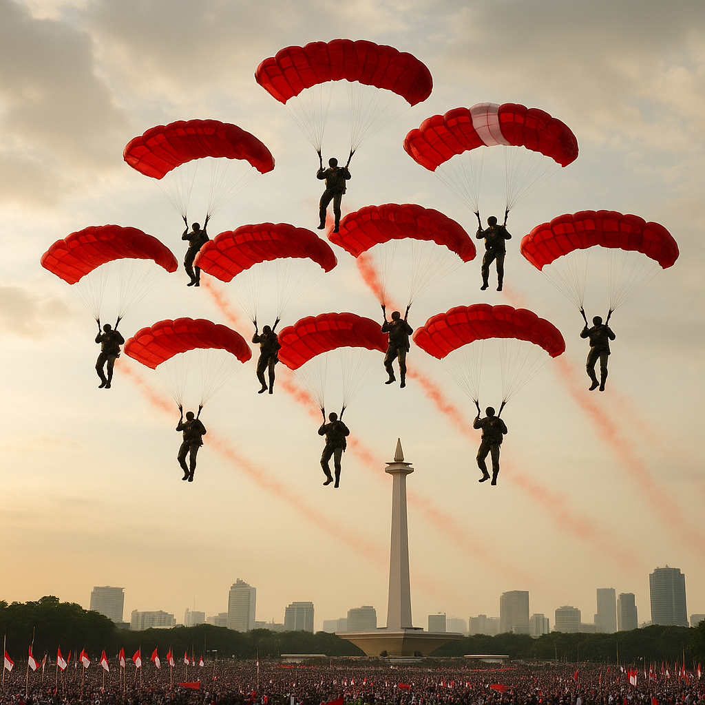 Kopassus Tuntaskan Misi 'Victory Jump' dari Ketinggian 10.000 Kaki untuk HUT RI ke-81