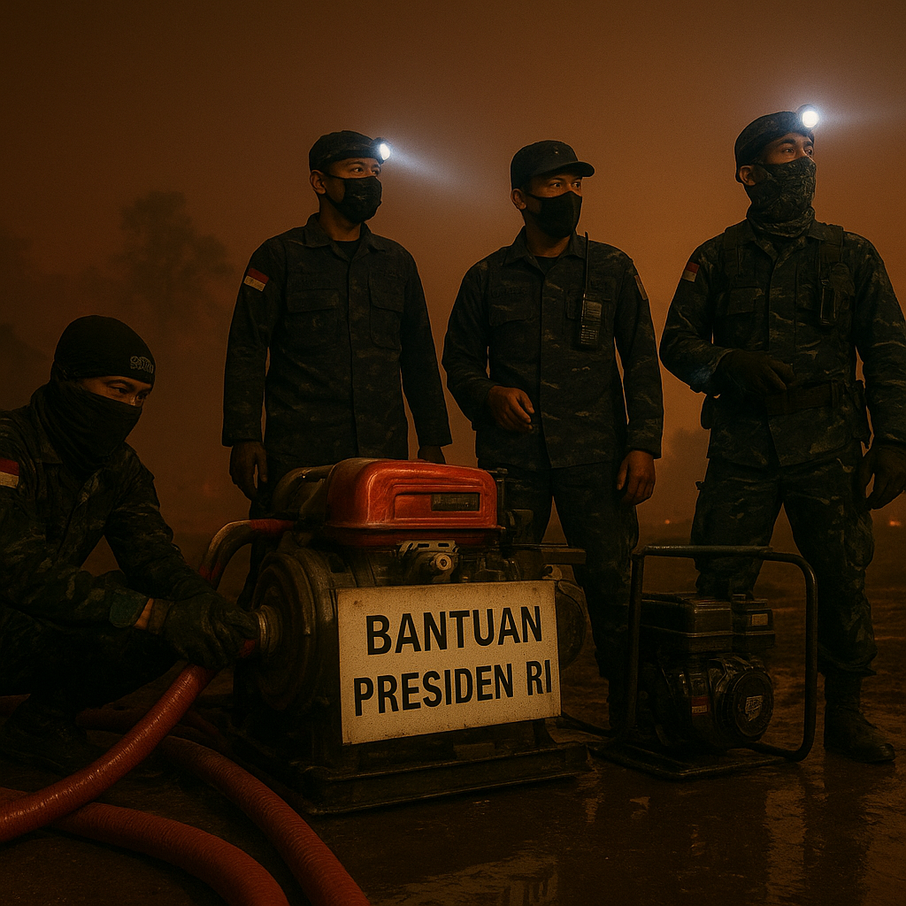 Tembus Kegelapan Malam, Prajurit Lanud Sjamsudin Noor Tetap Sigap dan Semangat Jaga Pompa Bantuan Presiden RI
