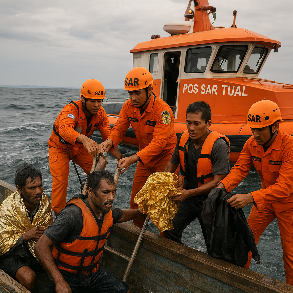 Nyaris Putus Asa di Tengah Laut, Lima Nelayan Berhasil Diselamatkan Tim SAR Tual