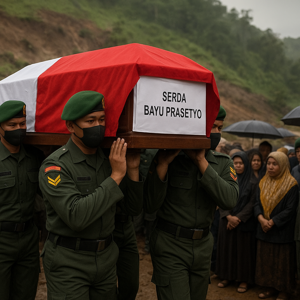 Prajurit TNI Gugur Saat Evakuasi Korban Longsor, Dimakamkan Secara Militer